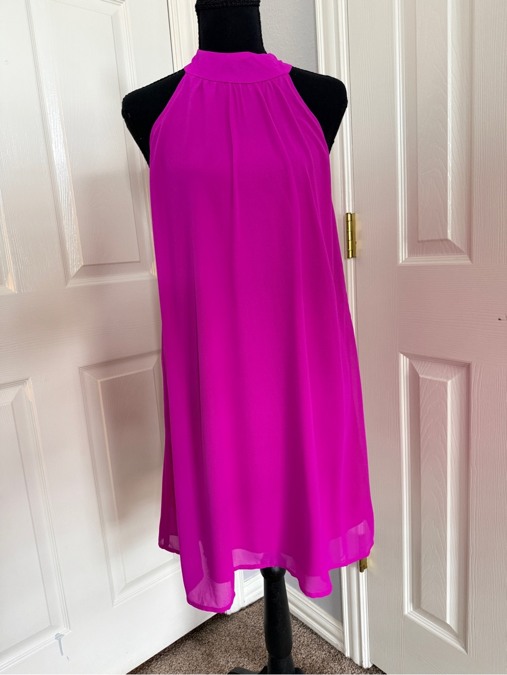 The Impeccable Pig Magenta Halter Shift Mini Dress